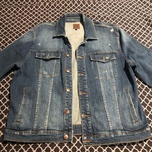 Joe's Jeans Mens XL Blue Denim Stretch Distressed Button Front Jean Jacket De4